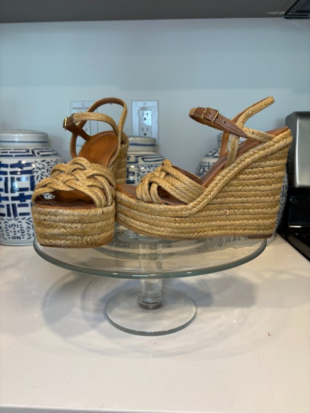 Saint Laurent Tribute Beige Braided Jute Platform Wedge Sandals 36 6 - Picture 2 of 12